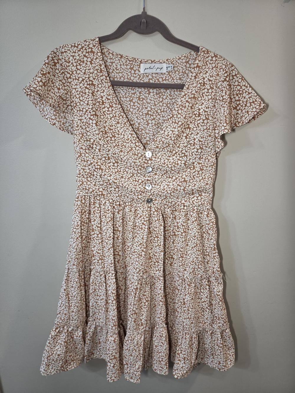 Petal & Pup Cream and Brown Floral Button-Front Mini Dress